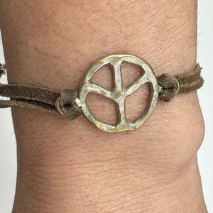 Brown Leather Peace Sign Bracelet- 8.5” Adjustable